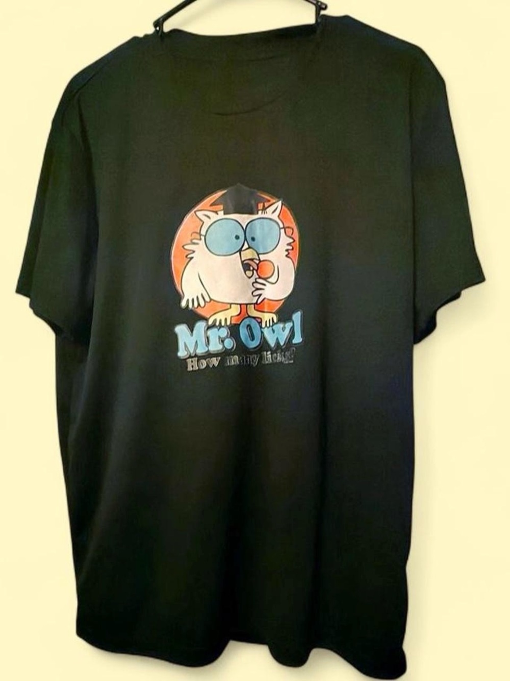 Black Graphic Tee with Mr. Owl Cartoon